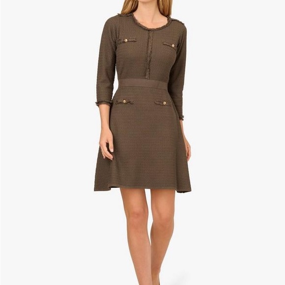 Adrianna Papell Dresses & Skirts - NWT Adrianna Papell Dress Women Waffle Knit Three Quarter Sleeve Fatigue, size M